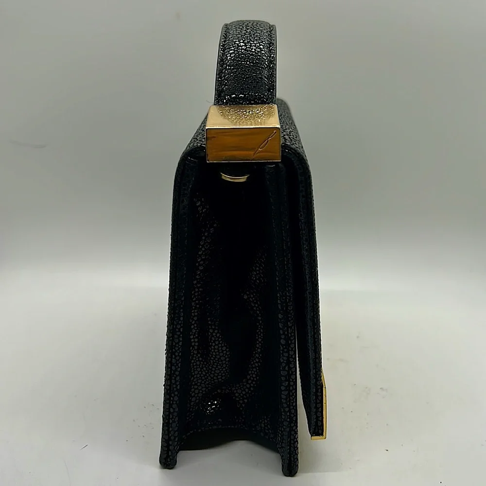Brian Atwood Gorgeous Vintage Black Leather Evening Clutch Purse Bag ❤️❤️ - Picture 4 of 11